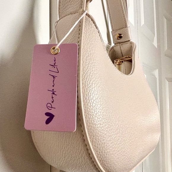 Purple & Lilac Elegant Bow Accent Ivory Shoulder Handbag - Picture 7 of 8